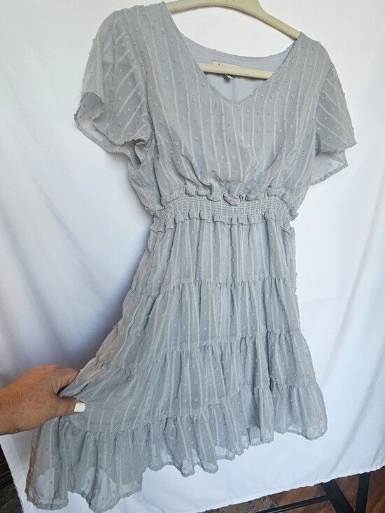 Hayden Dresses & Skirts - Hayden Light Gray Tiered V-Neck Dress
